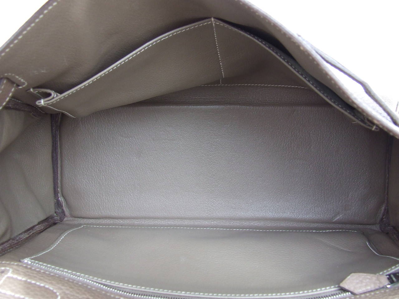 Authentic Hermes Kelly 32 Bag Etoupe Togo Leather Silver Hardware 4