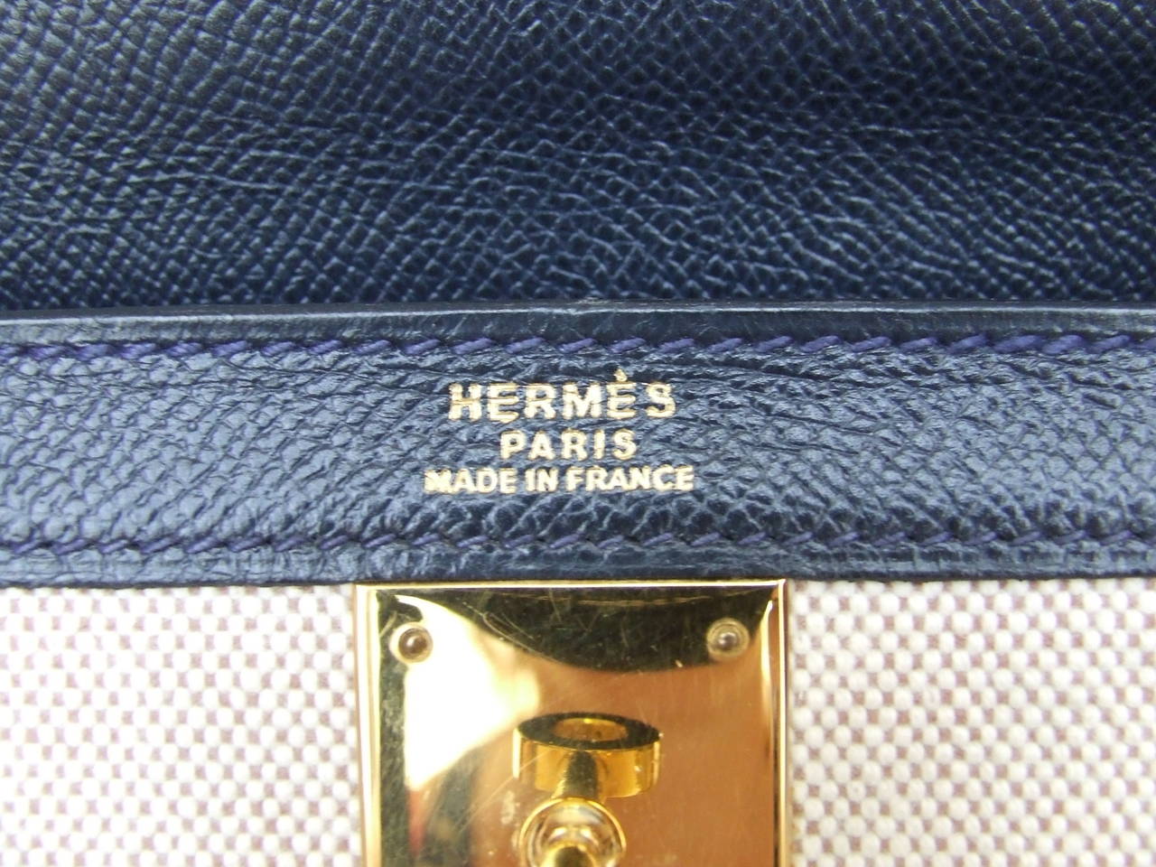 Authentic Hermes Kelly 32 Bag Sellier Bi Matiere Canvas Leather Gold ...