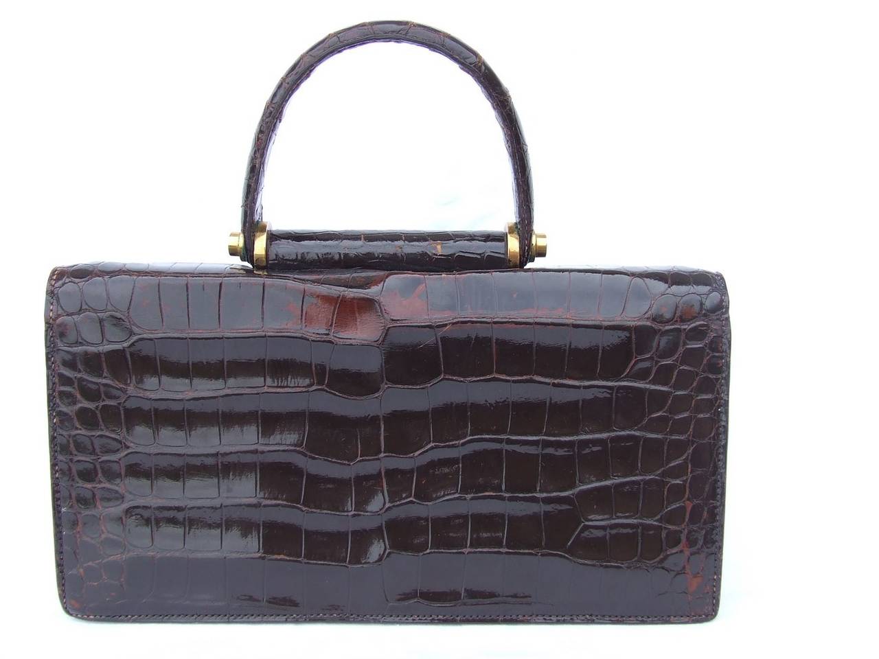 Authentic Hermes Vintage Handbag Brown Crocodile at 1stDibs