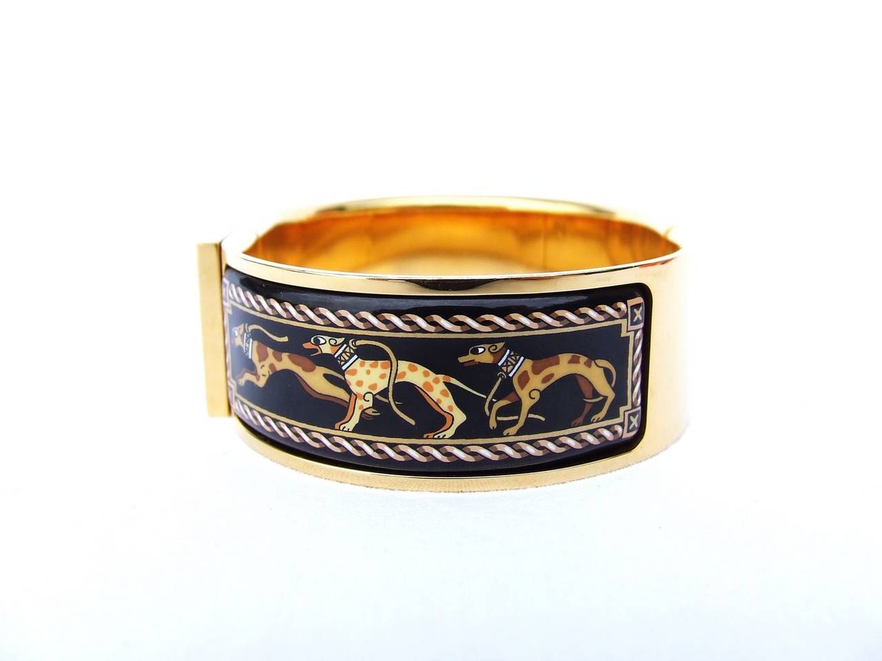 Authentic Hermes Clic Clac Enamel Bracelet Greyhounds Gold Hdw PM 4