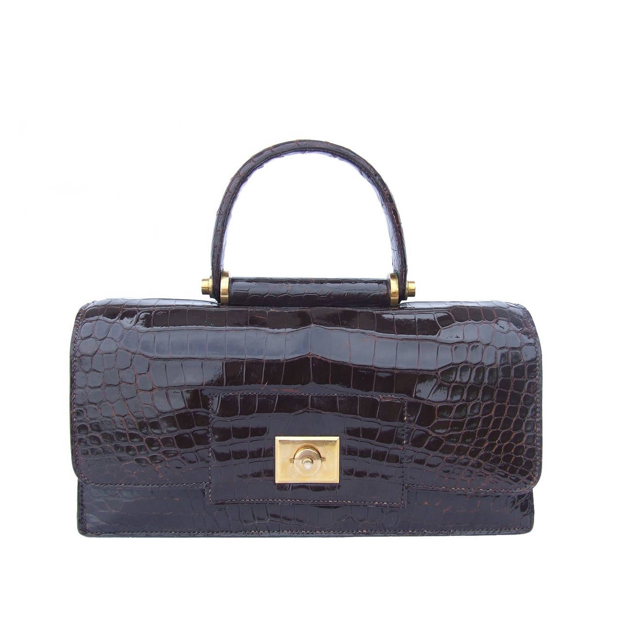 Authentic Hermes Vintage Handbag Brown Crocodile at 1stdibs