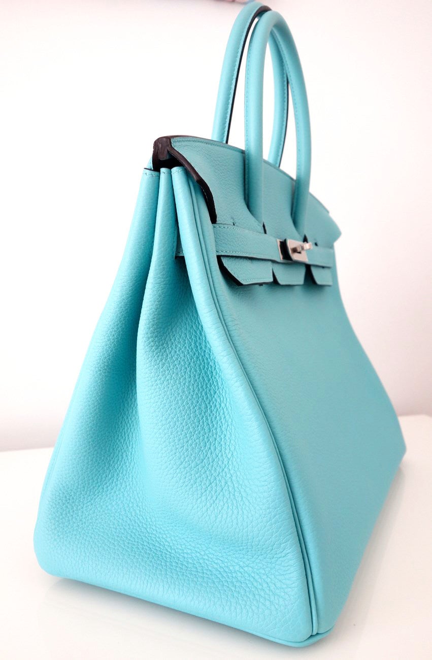 Authentic Herms Birkin 35 Handbag Togo Blue Atoll Silver Hdw Full ...