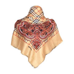 Authentic Burberry Shawl Scarf Camel Check Pattern Wool 54 inches