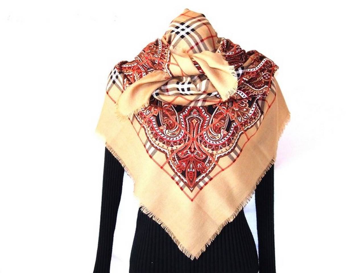 Authentic Burberry Shawl Scarf Camel Check Pattern Wool 54 inches at 1stDibs china burberry
