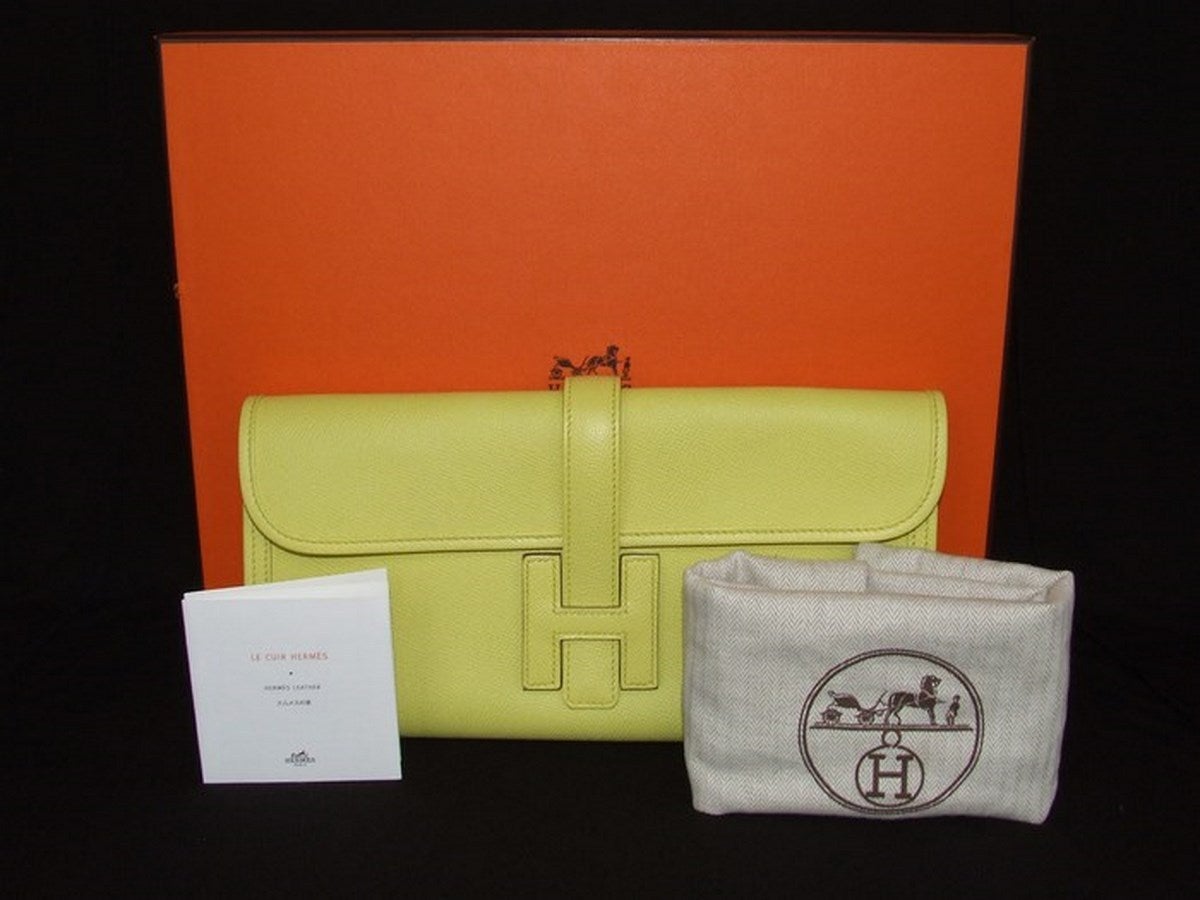 Authentic Hermes Jige Elan H Clutch Bag Soufre Epsom Leather 29 cm 6