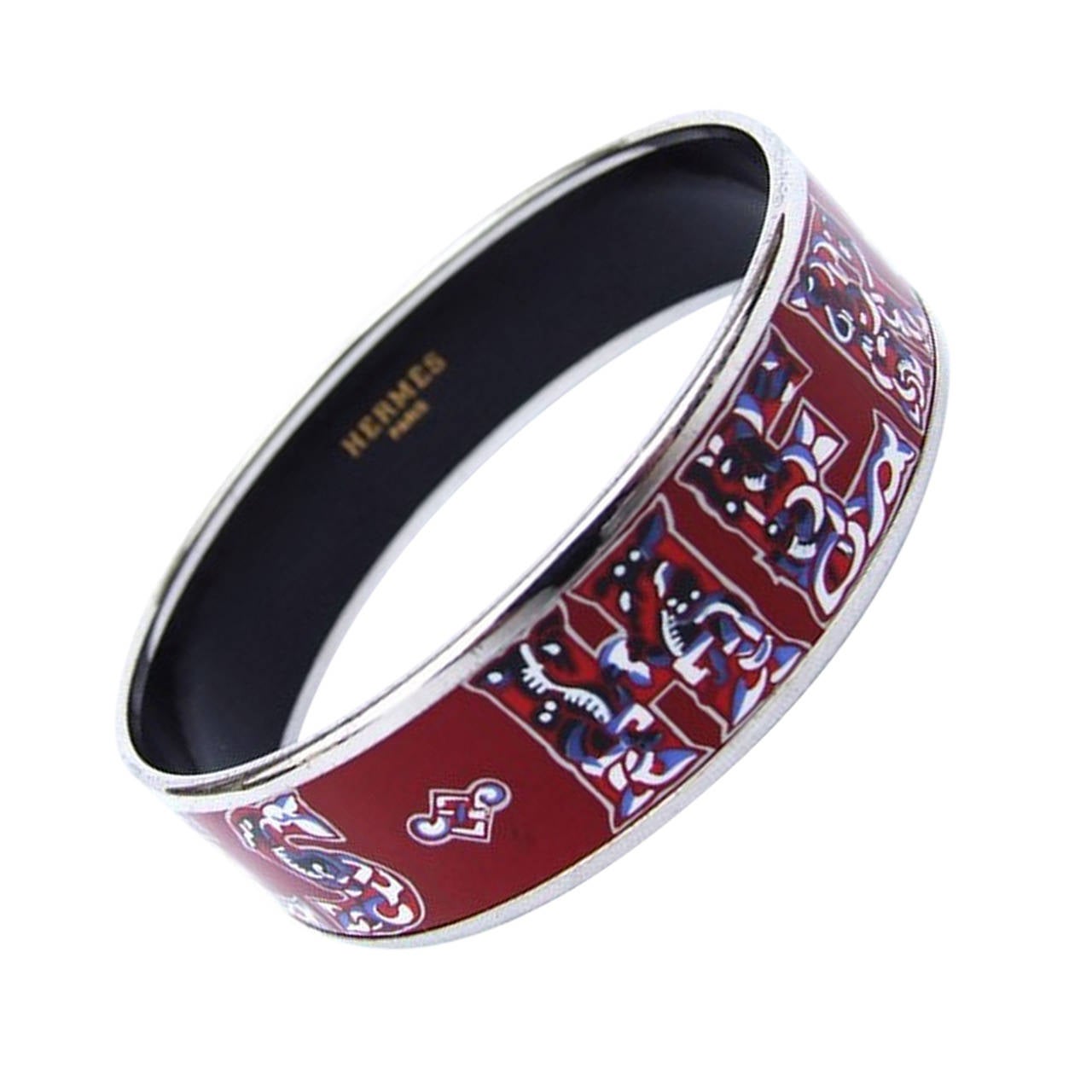 Authenti Hermes Bracelet Bangle Enamel Rouge Silver Hdw 65