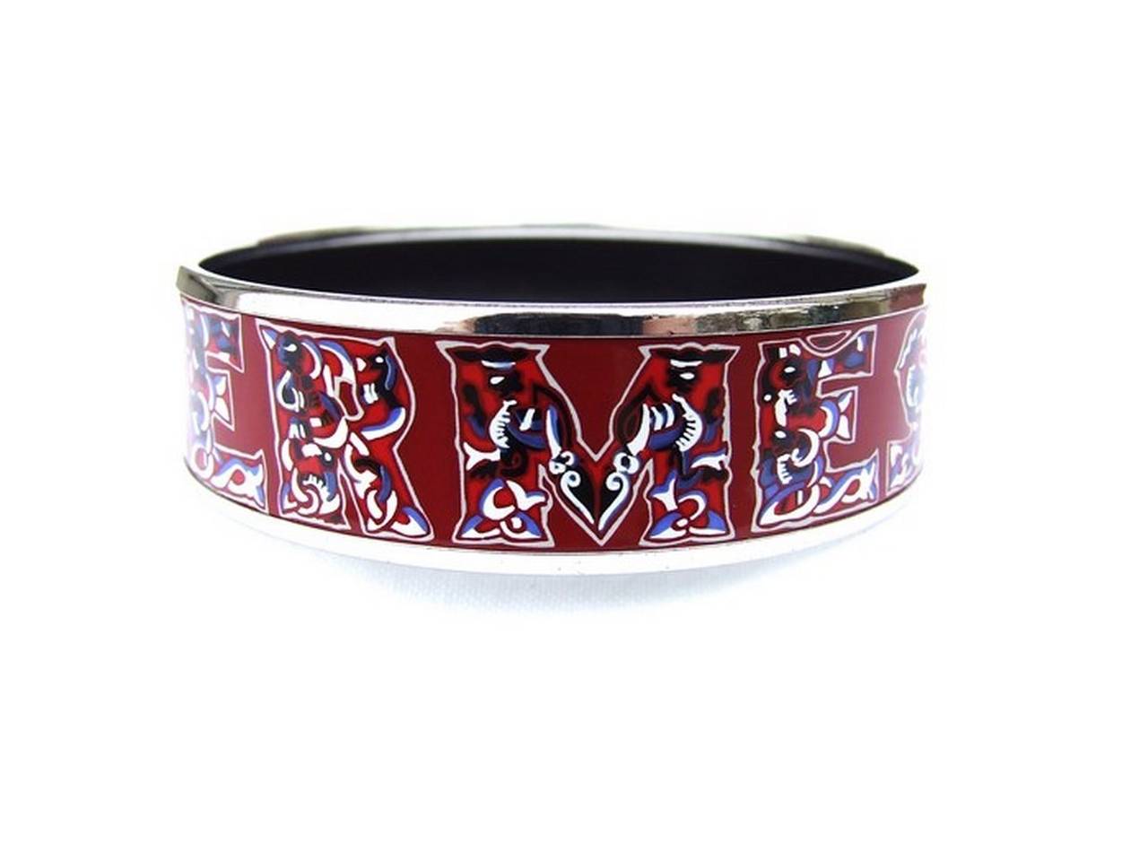 Women's Authenti Hermes Bracelet Bangle Enamel Rouge Silver Hdw 65