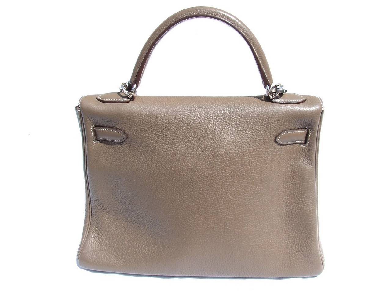 Authentic Hermès Kelly 32 Handbag Togo Etoupe Silver Hdw