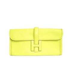 Authentique Hermes Jige Elan H Clutch Bag Soufre Epsom Leather 29 cm