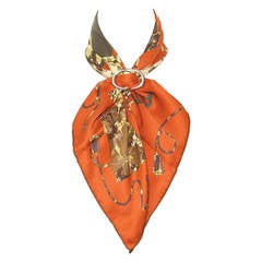 Authentic Hermes Silk Scarf Kelly En Caleche Orange 67 cm