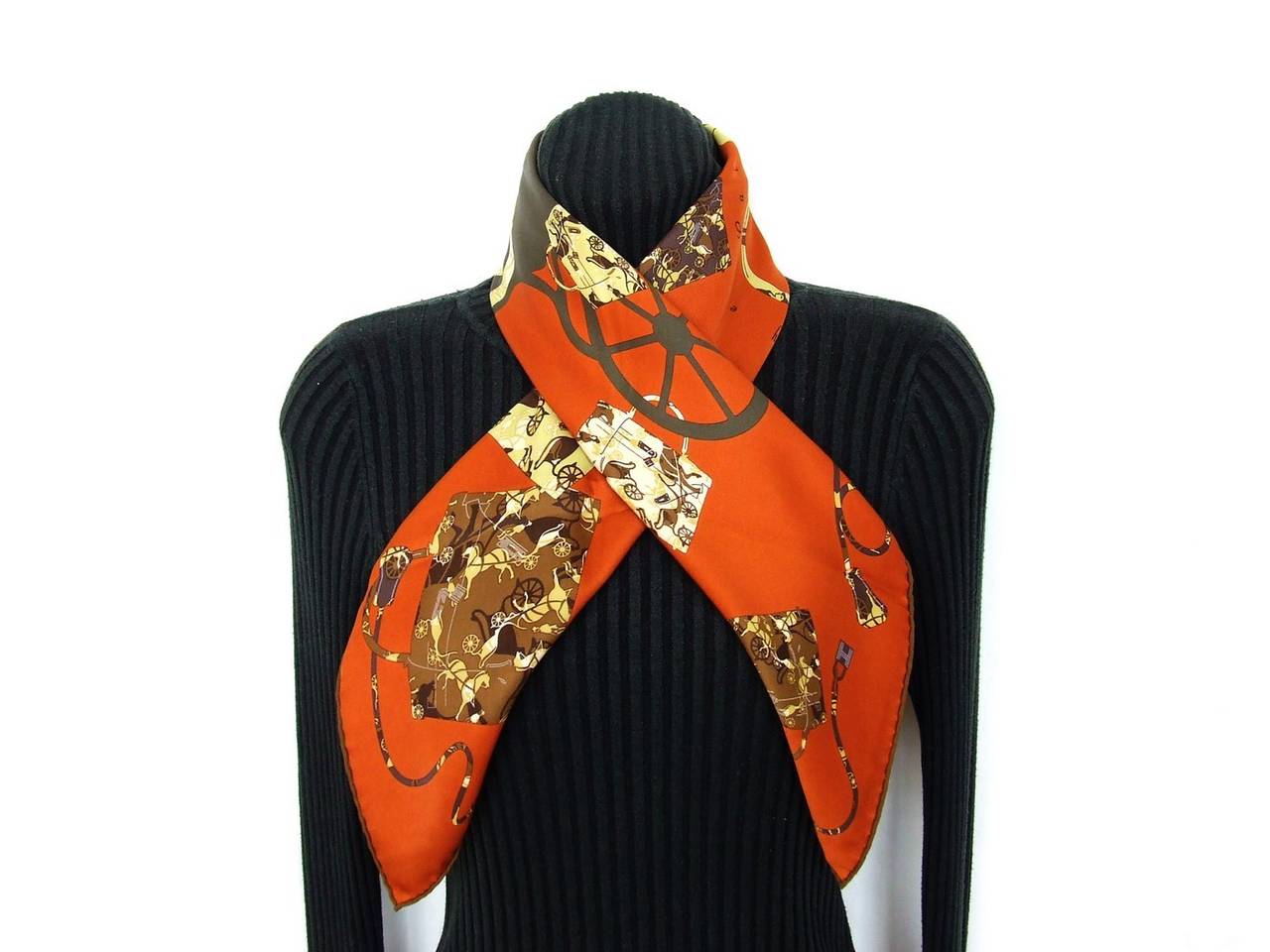Authentic Hermes Silk Scarf Kelly En Caleche Orange 67 cm 5