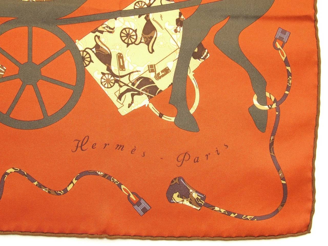 Authentic Hermes Silk Scarf Kelly En Caleche Orange 67 cm 1