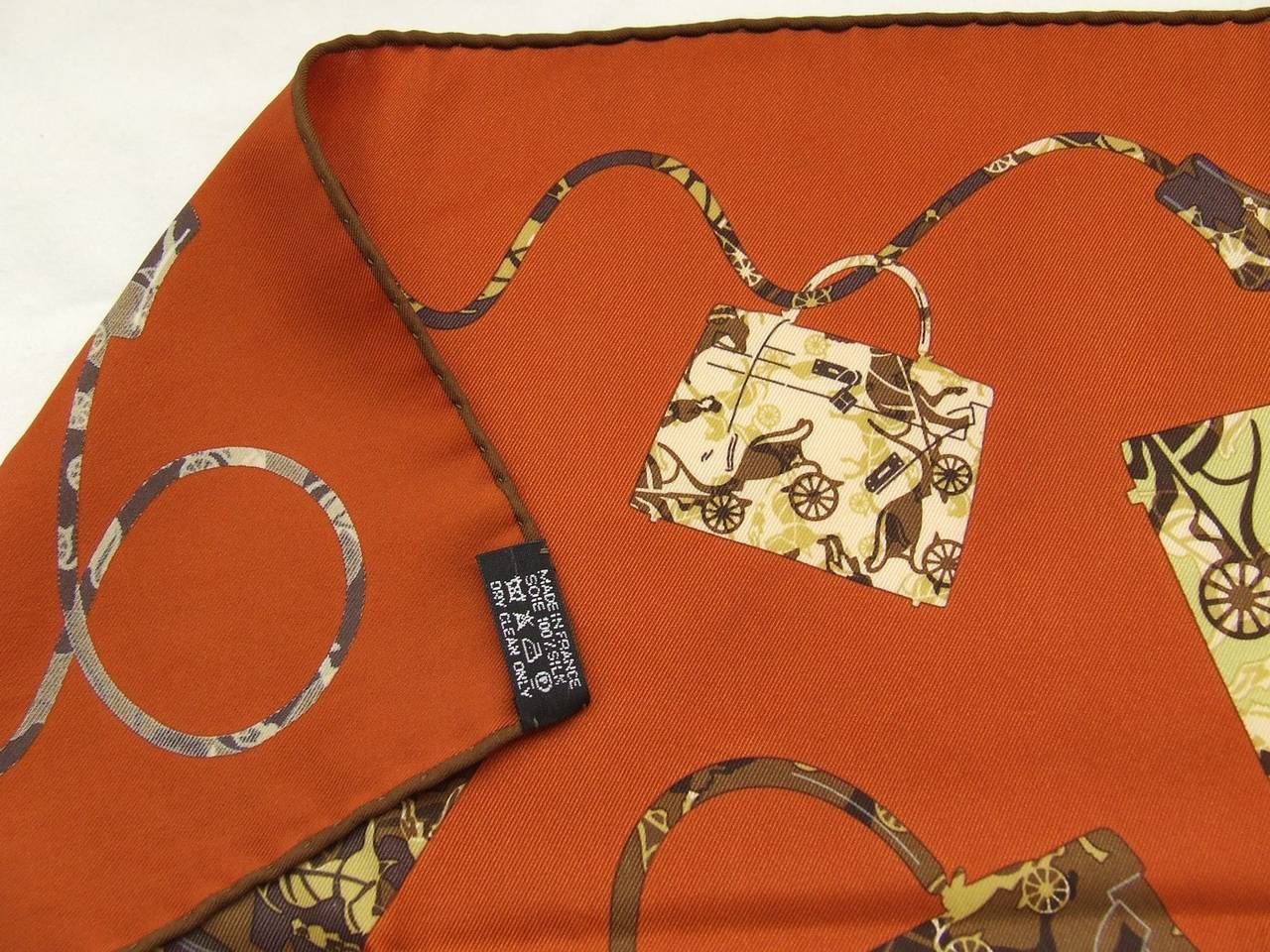 Authentic Hermes Silk Scarf Kelly En Caleche Orange 67 cm 4