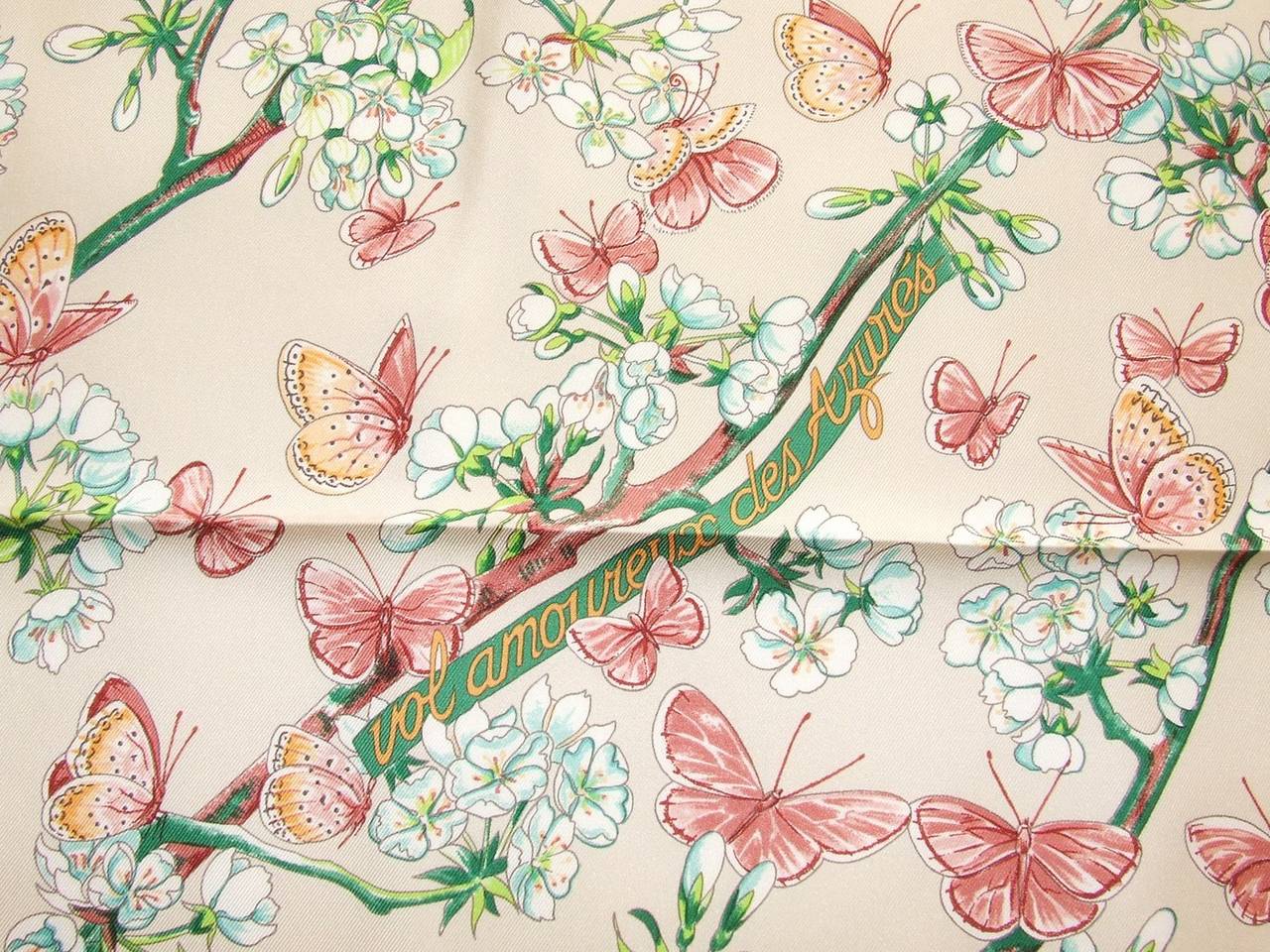 Women's Authentic Hermes Silk Scarf Vol Amoureux des Azures Butterflies 90 cm