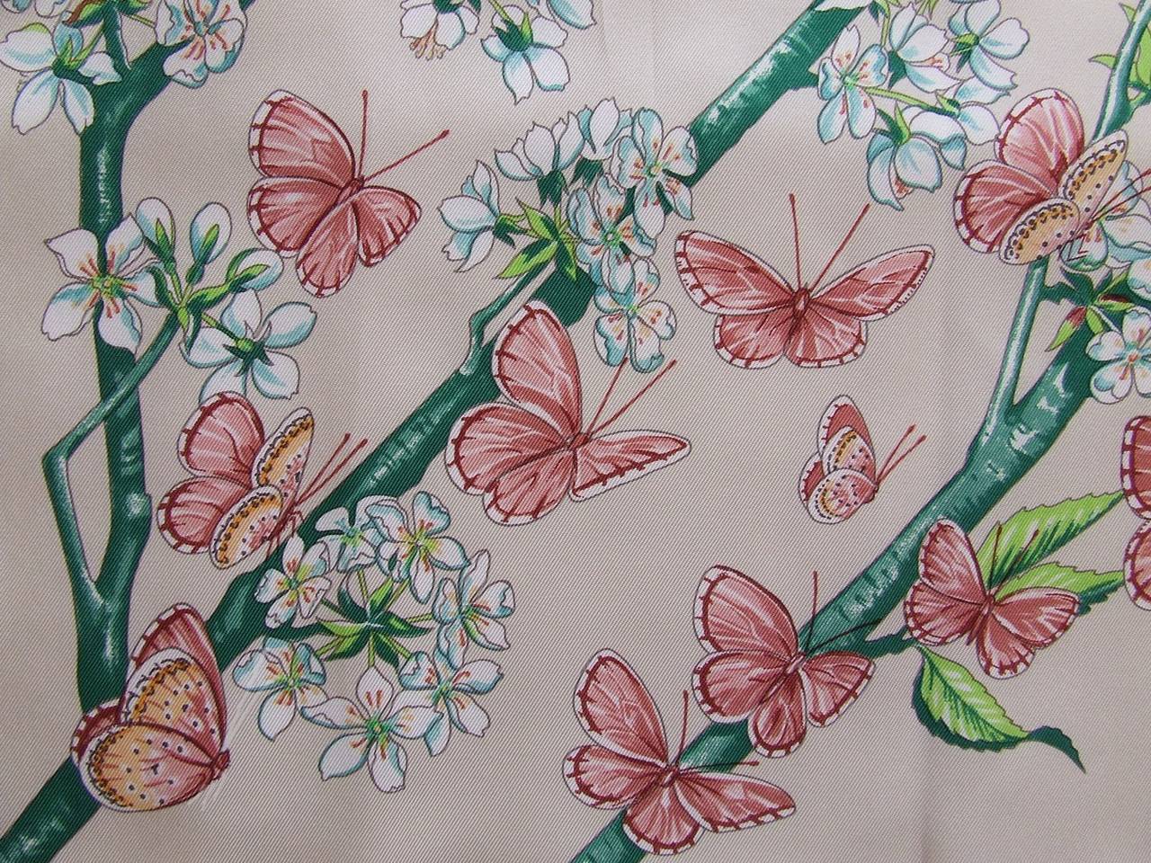 Authentic Hermes Silk Scarf Vol Amoureux des Azures Butterflies 90 cm 2