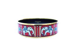 Authentic Hermes Enamel Bracelet Torana Elephants Red GHW PM 65