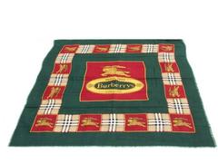 Authentic Burberry Scarf Shawl Green Check Pattern Wool 54 Inches