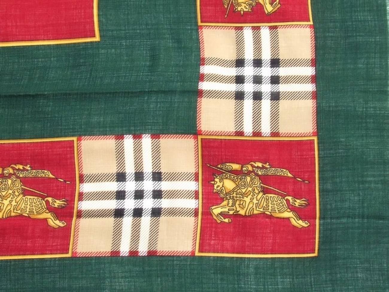 Authentic Burberry Scarf Shawl Green Check Pattern Wool 54 Inches 1