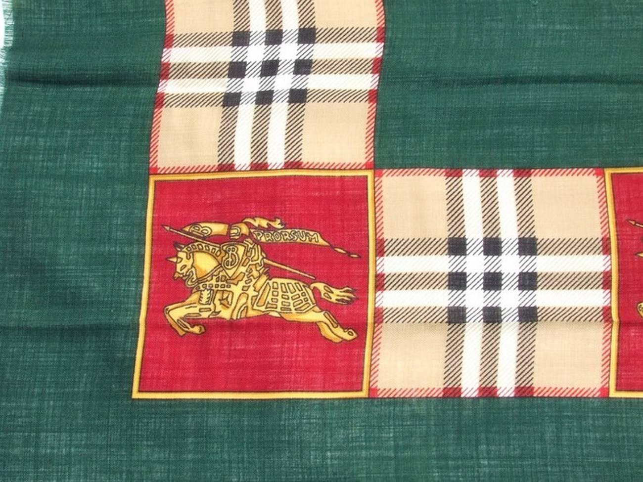 Authentic Burberry Scarf Shawl Green Check Pattern Wool 54 Inches 2
