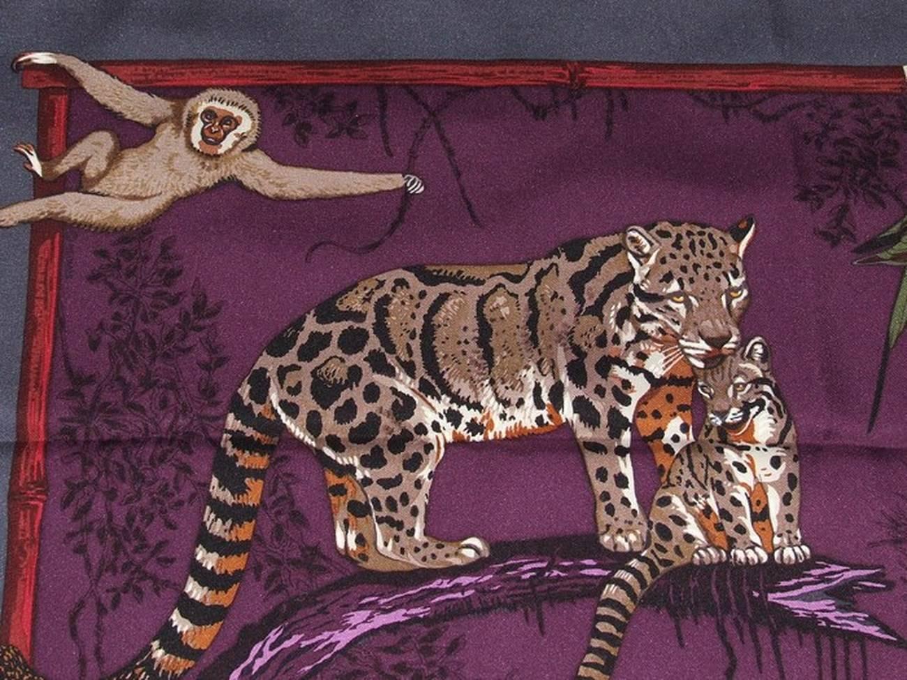 Authentic Hermes Silk Scarf Tendresse Feline Robert Dallet 90 cm 1