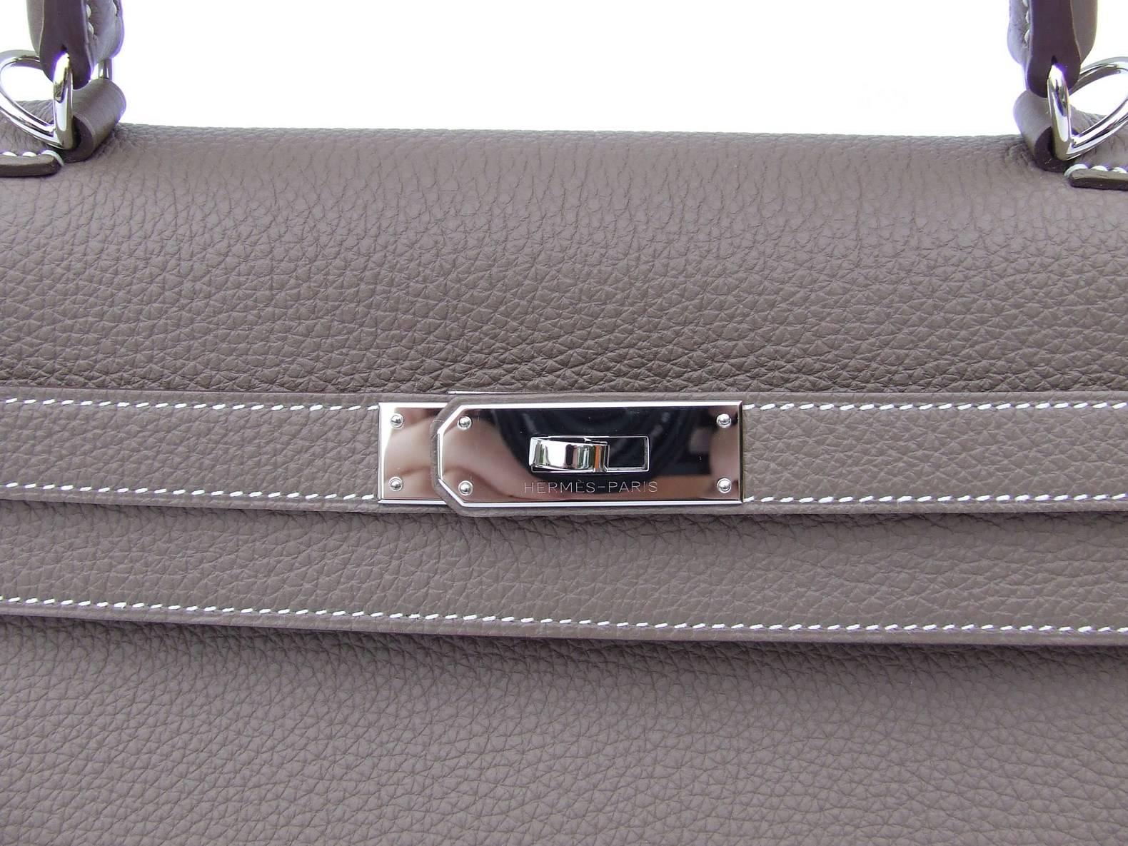 Authentic Hermes Kelly 35 Handbag Etoupe Togo Silver Hdw Full Set 4