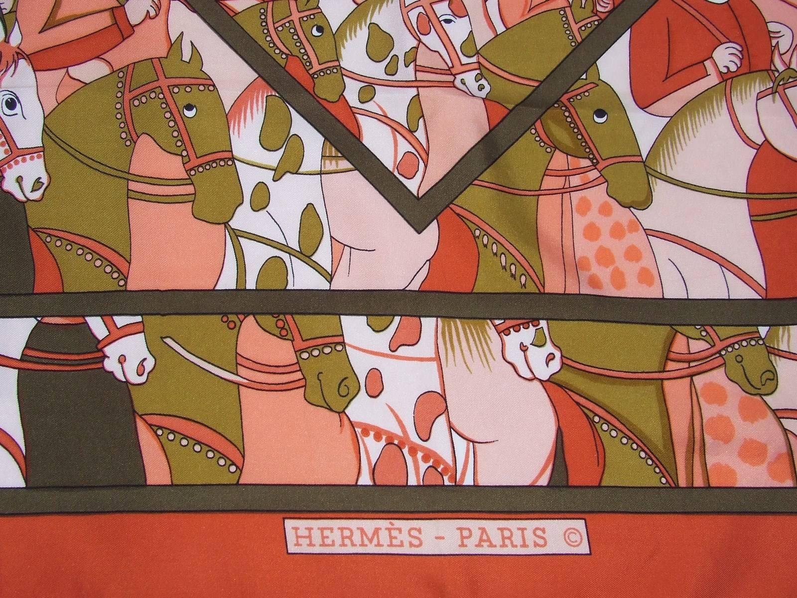 Brown Authentic Hermes Silk Scarf Ali Baba Pierre PERON 90 cm RARE