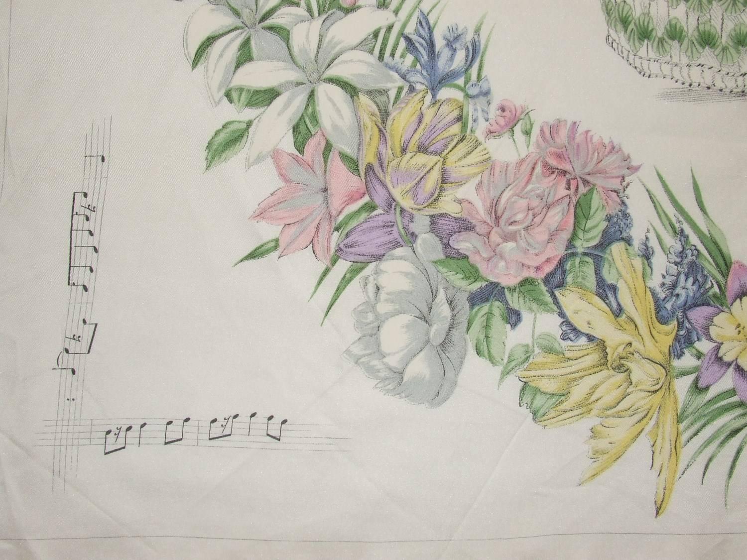 Grigio RARO Foulard di seta Hermes autentico FLOREALE Grygkar 1957
