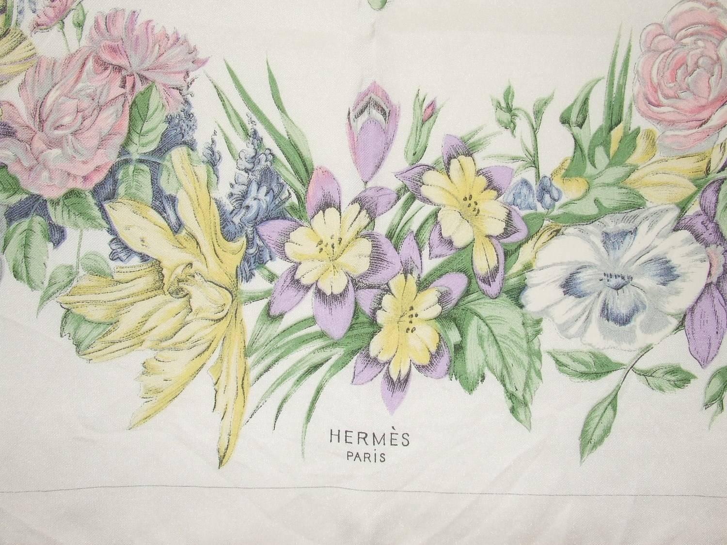 Donna RARO Foulard di seta Hermes autentico FLOREALE Grygkar 1957