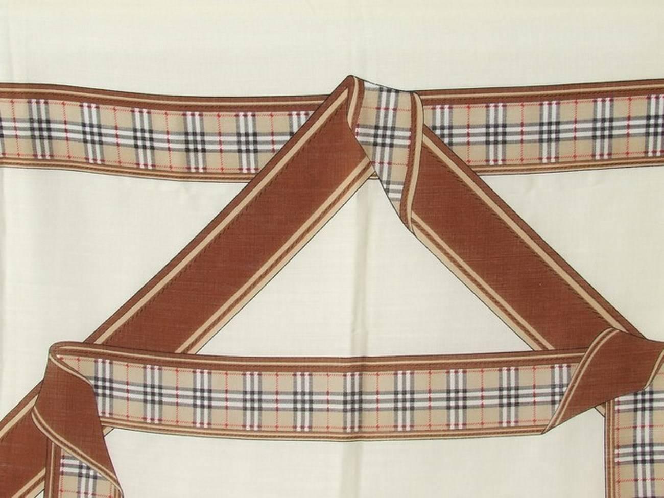 Authentic Burberry Shawl Scarf Ivory Check Pattern Wool 55 inches 1