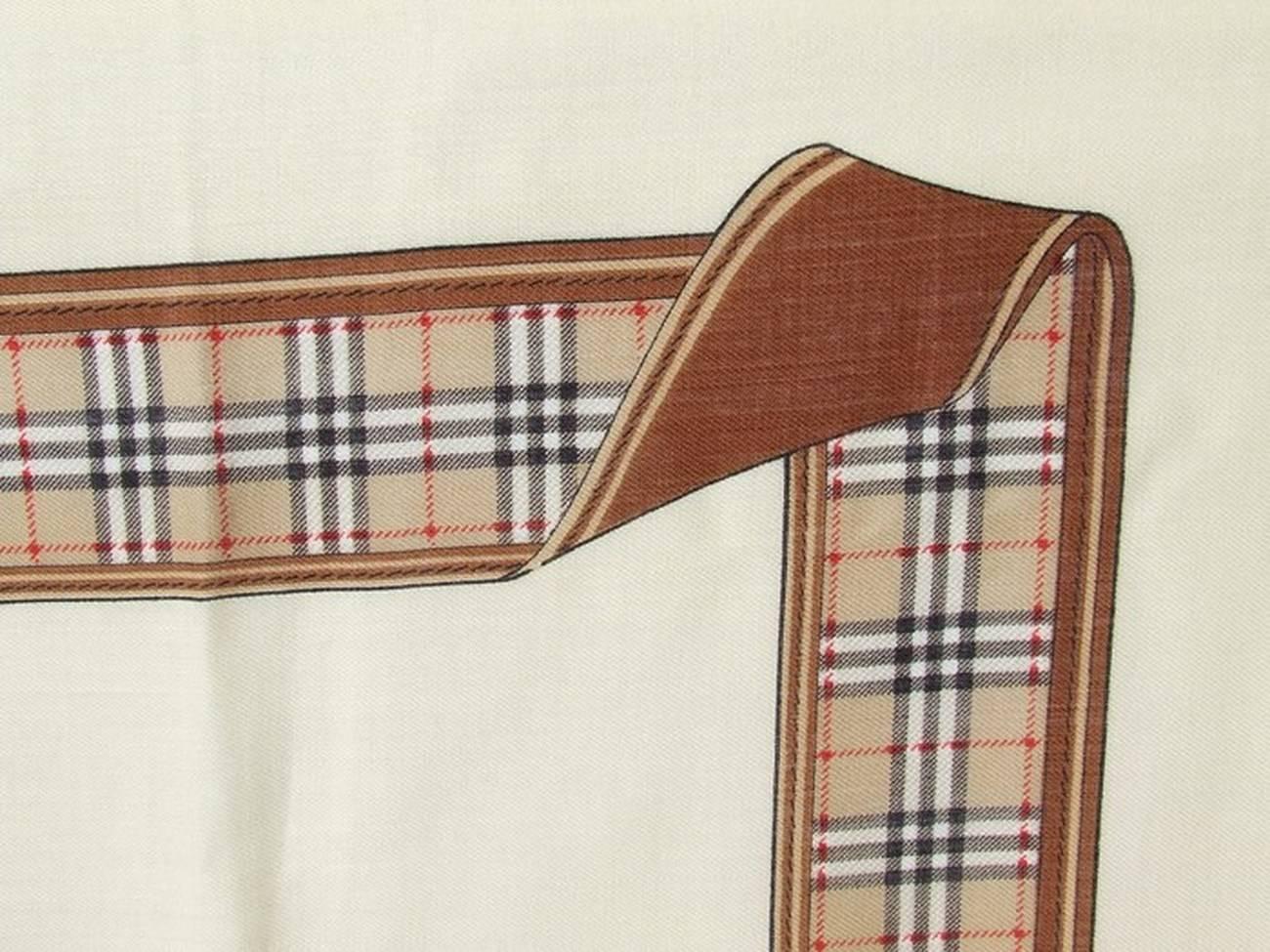Authentic Burberry Shawl Scarf Ivory Check Pattern Wool 55 inches 2