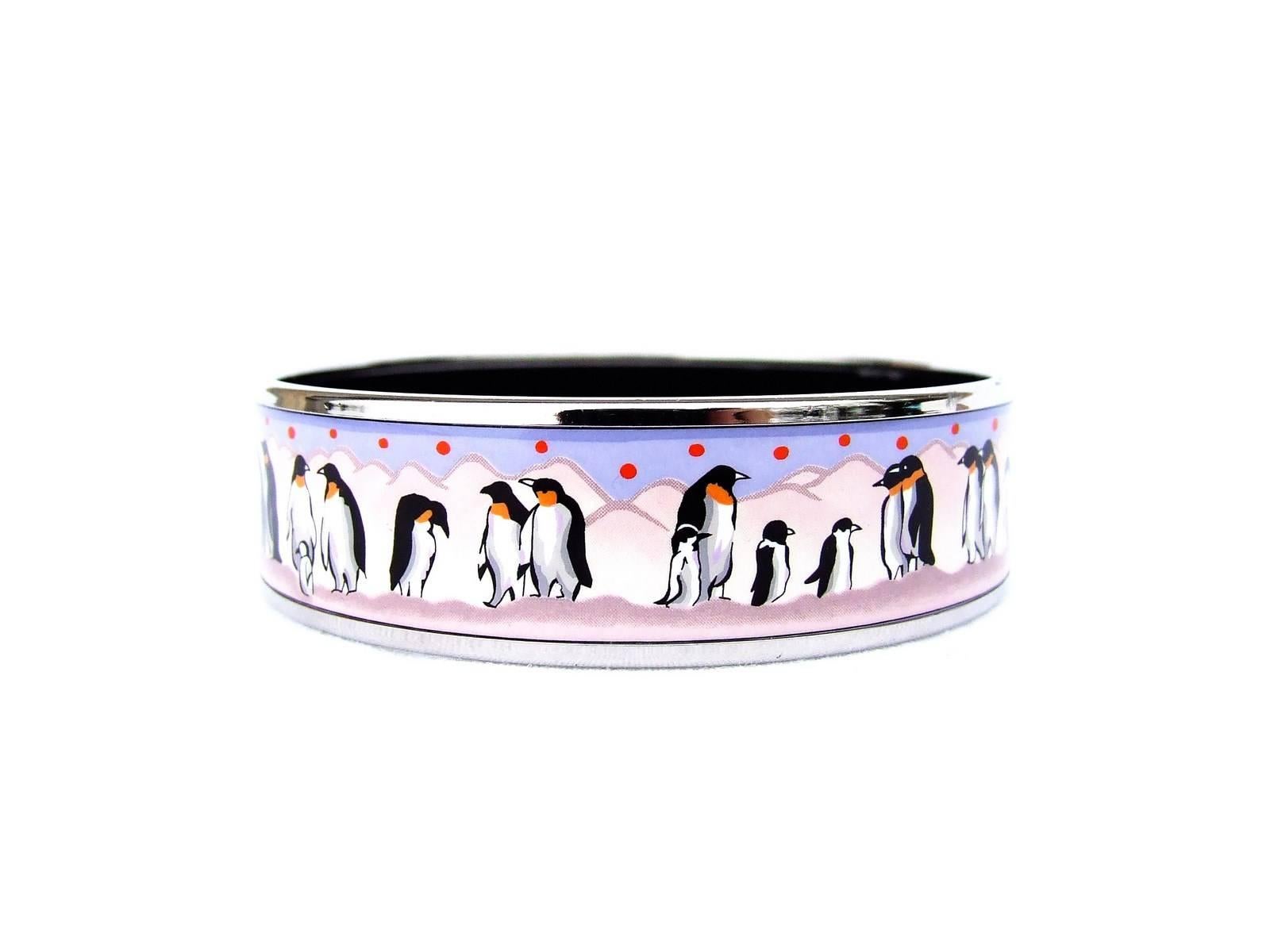 Women's Hermes Enamel Bracelet Penguins Pink PHW Size 65