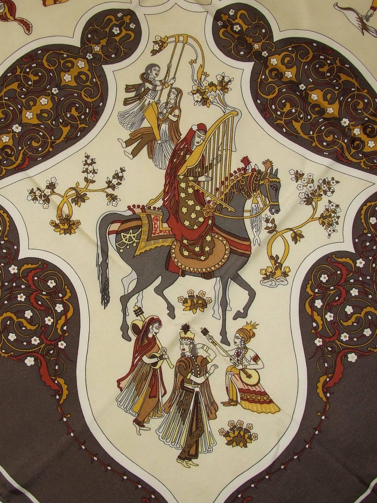 Black Beautiful Hermes Silk Scarf POESIE PERSANE Abadie 90 cm