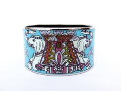 Beautiful Hermes Printed Enamel Bracelet Torana Elephant Extra Wide 65