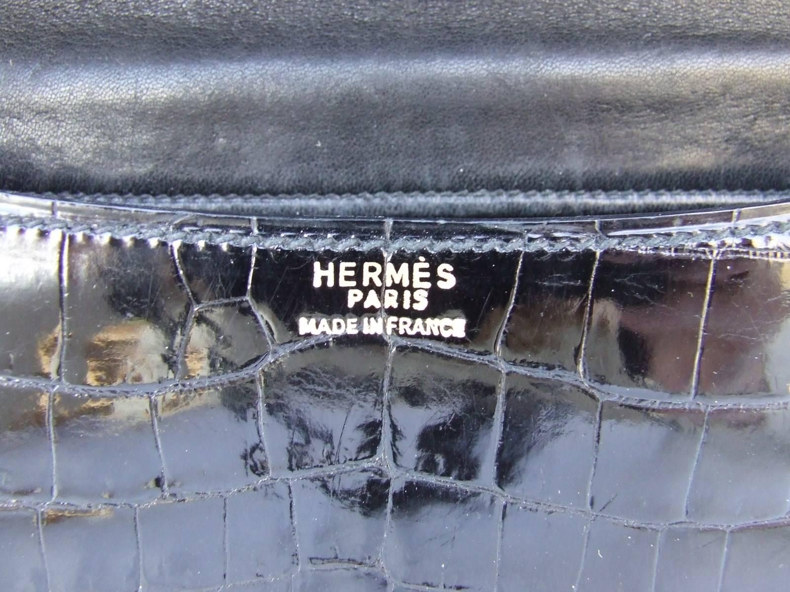 Hermes Constance H Flap Bag Black Shiny Crocodile Gold HDW 23 cm 2