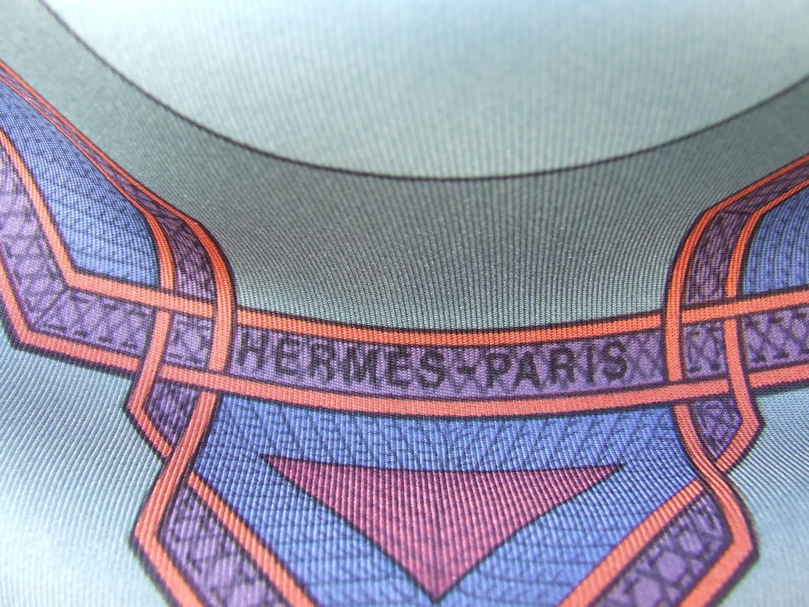 Hermes Silk Scarf Cuirs Du Desert De La Perriere Blue 90 cm 3