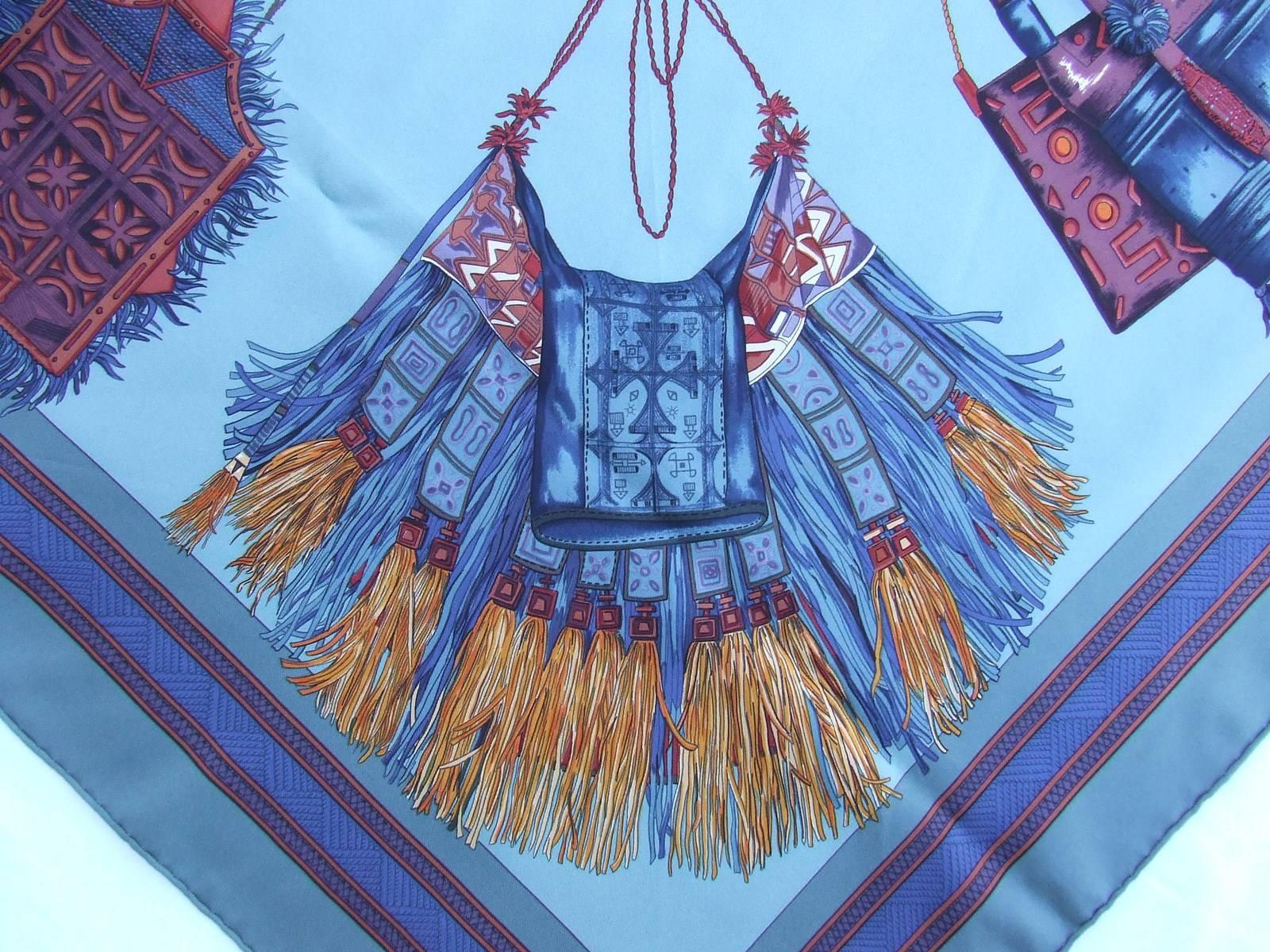 Gray Hermes Silk Scarf Cuirs Du Desert De La Perriere Blue 90 cm