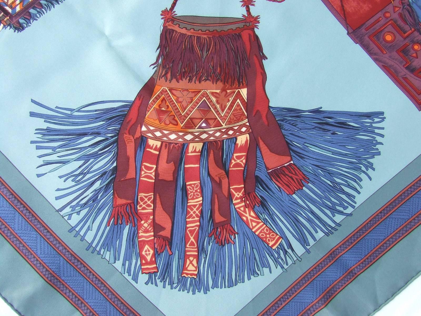 Women's Hermes Silk Scarf Cuirs Du Desert De La Perriere Blue 90 cm