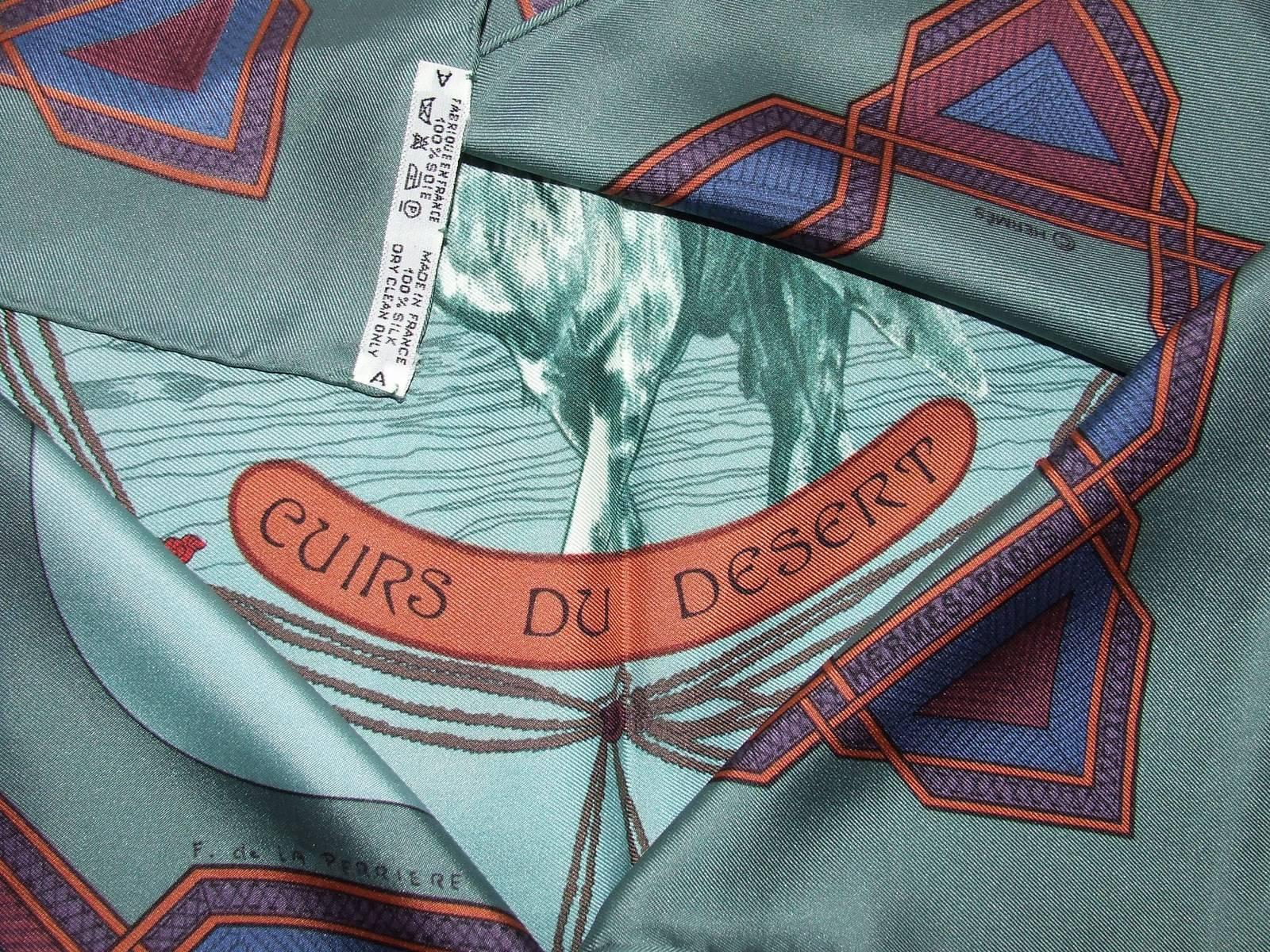 Hermes Silk Scarf Cuirs Du Desert De La Perriere Blue 90 cm 4