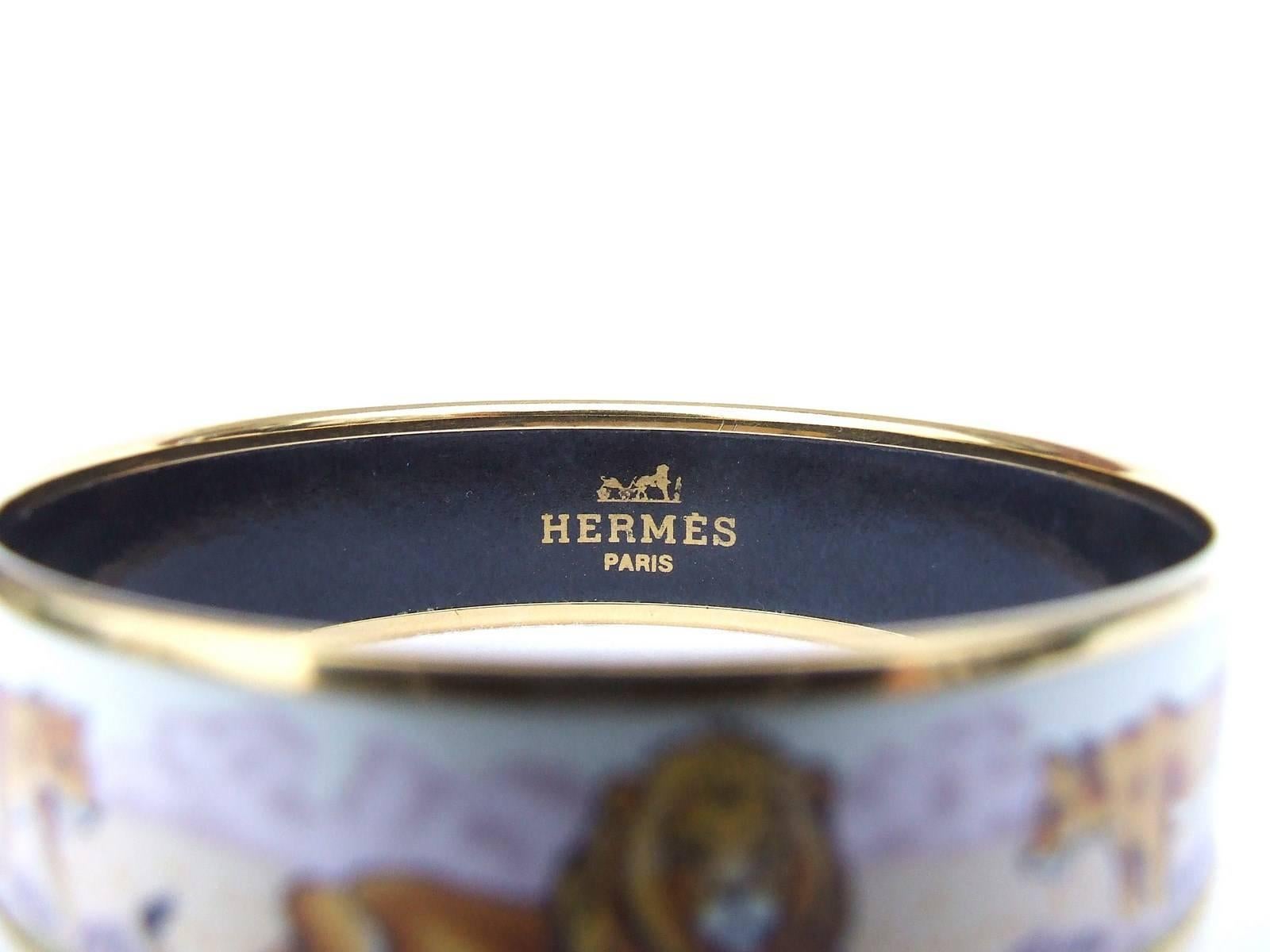 Hermes Enamel Bracelet Lions And Lionesses In Savannah Gold Hdw Size 65 2