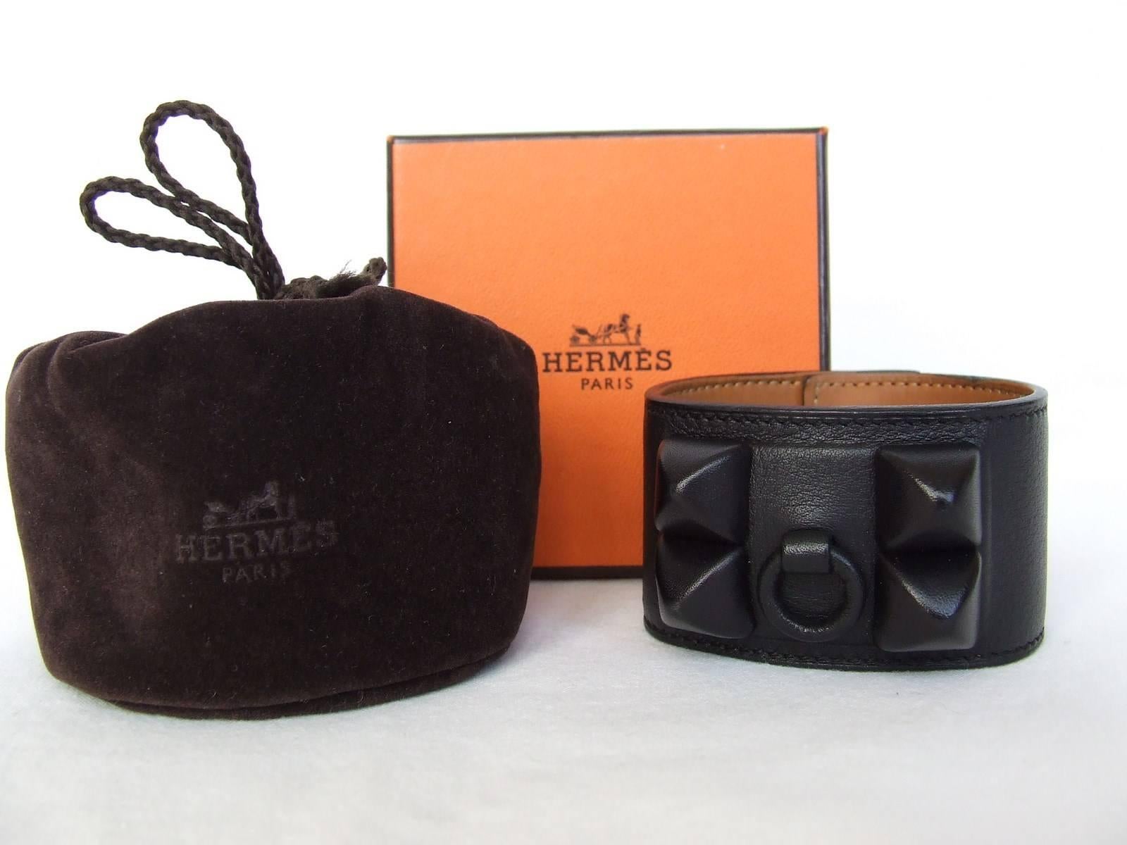 Hermes Collier De Chien Shadow CDC Bracelet All Black Leather Size M 1