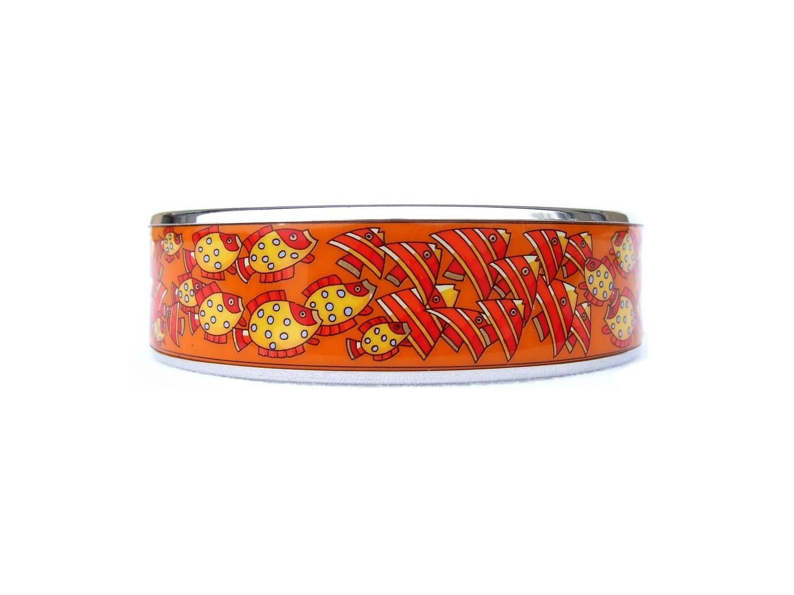 Women's Hermes Enamel Printed Bracelet Fishes Rencontre Oceane PHW PM 65