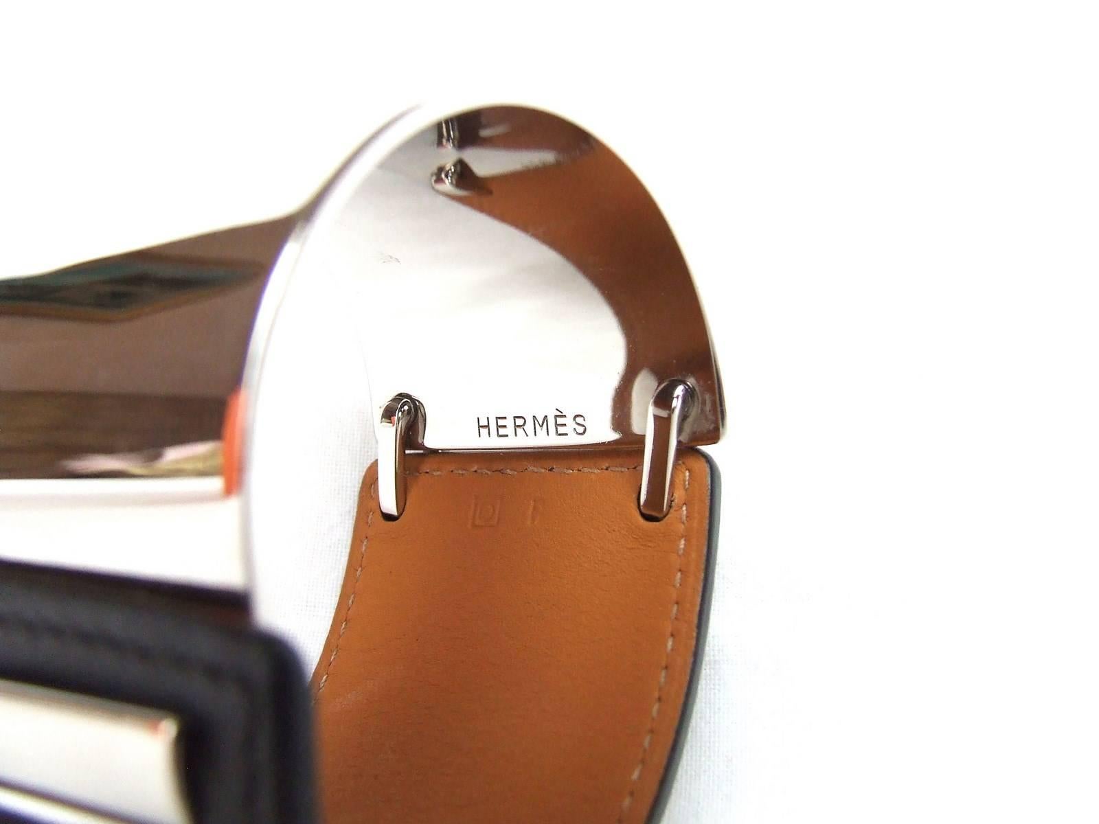 Hermes Thales Bracelet Cuff Black Leather and Palladium Size S 1