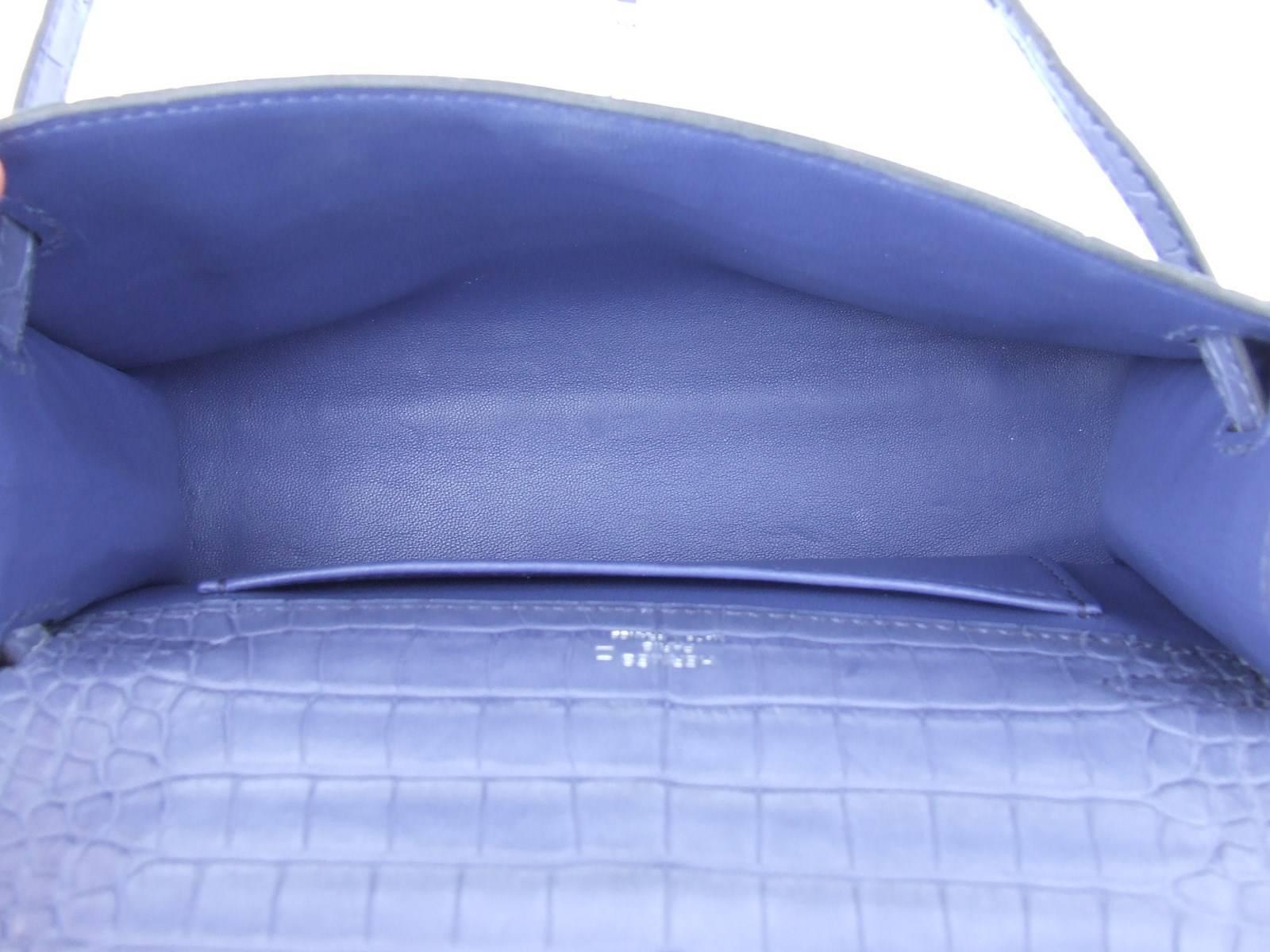 Gray Hermes Kelly Pochette Clutch Purse Handbag Blue Brighton Alligator PHW RARE