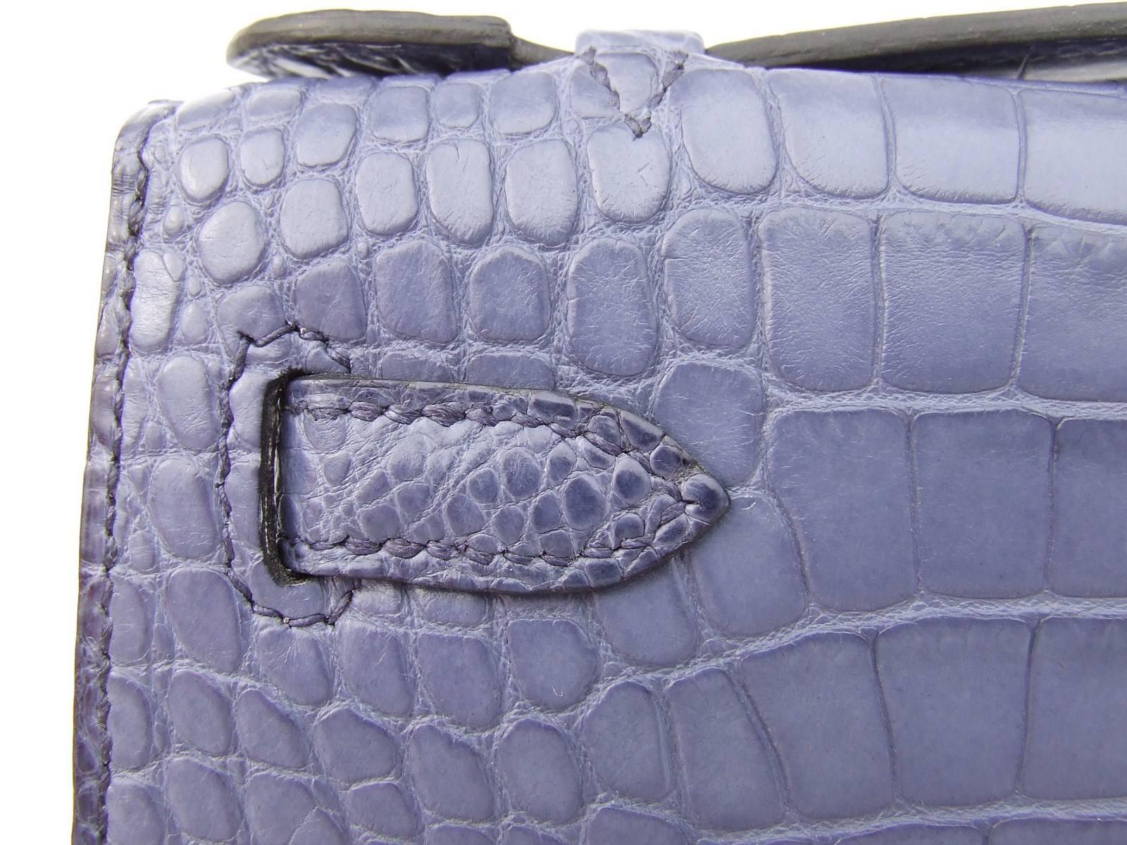 Hermes Kelly Pochette Clutch Purse Handbag Blue Brighton Alligator PHW RARE 1