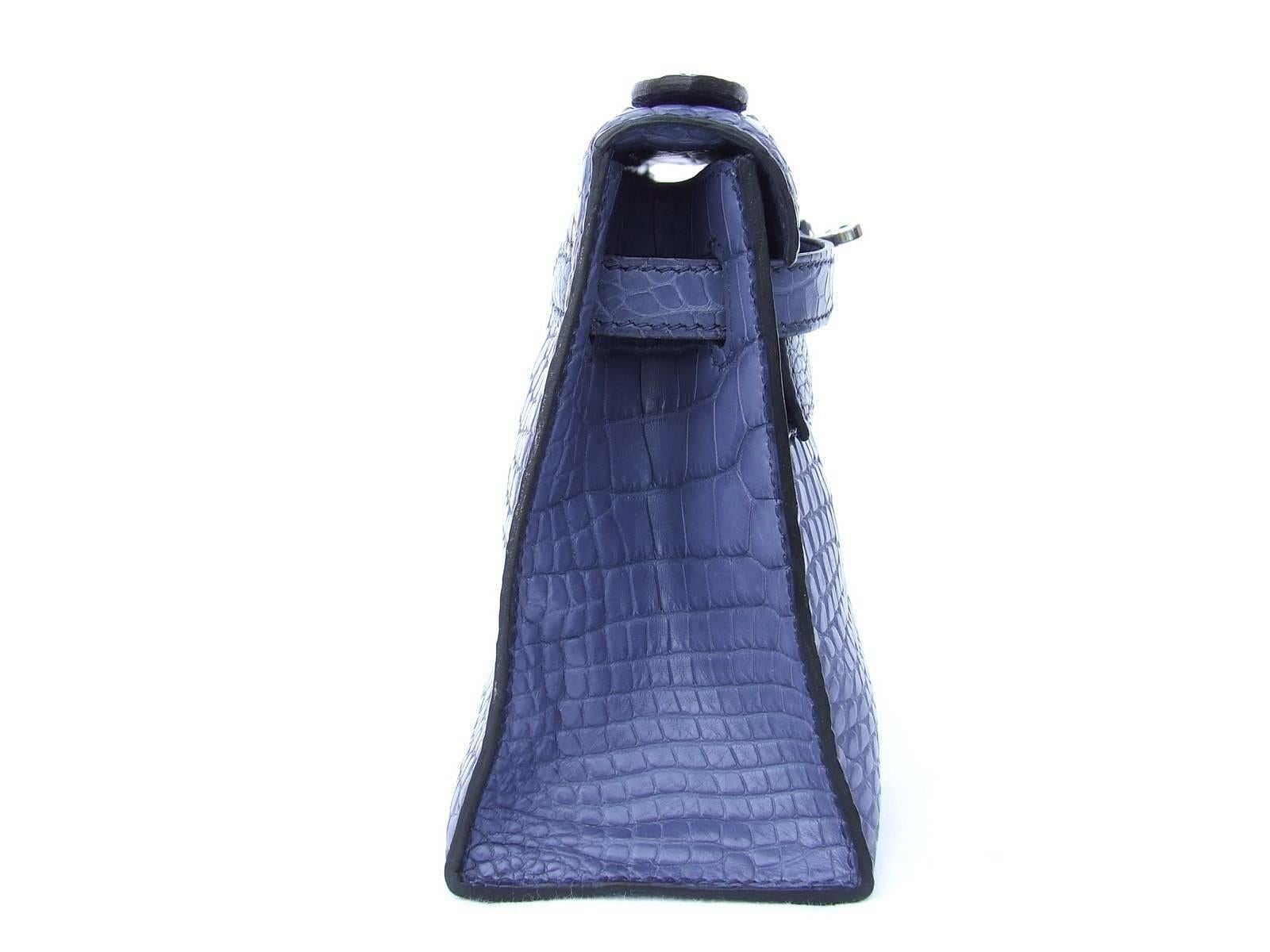 Hermes Kelly Pochette Clutch Purse Handbag Blue Brighton Alligator PHW RARE 2