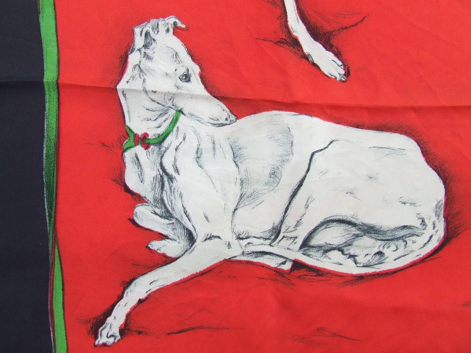 Women's Hermes Silk Scarf Les Levriers Greyhounds De Poret 90 cm