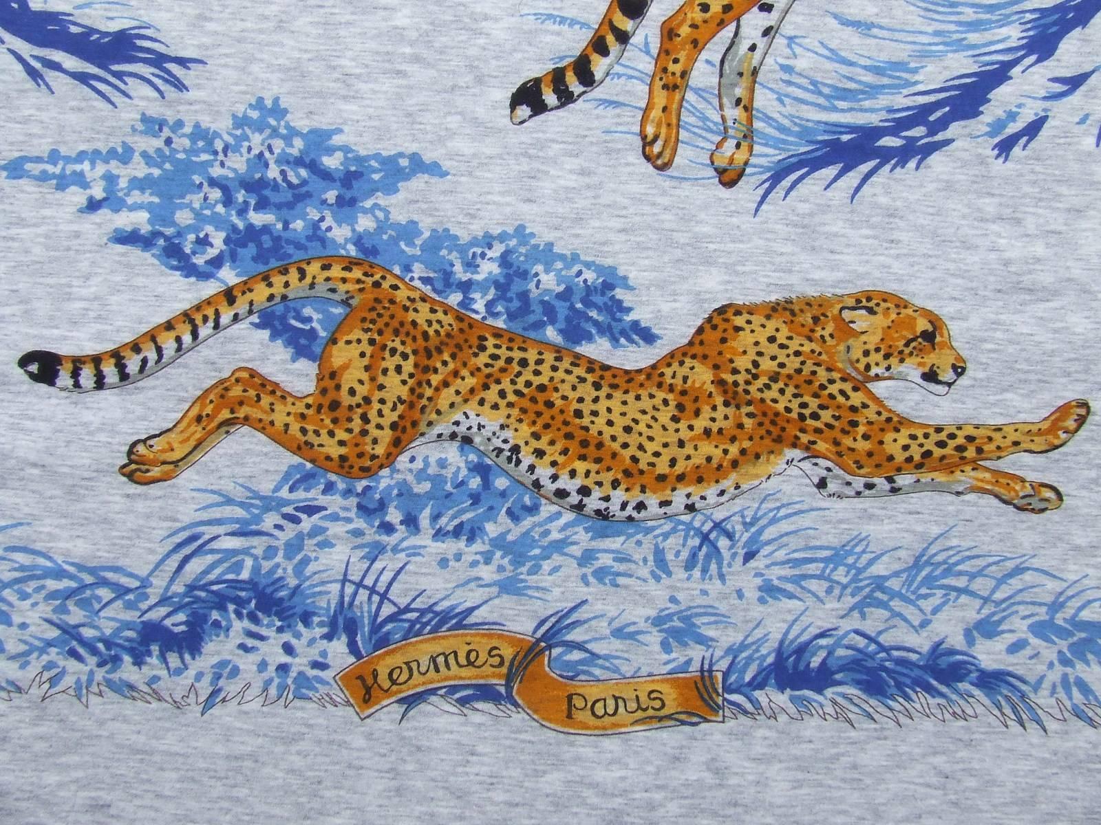 Women's Hermes Cotton Scarf Shawl T-Shirt Guepards Cheetahs Grey 110 cm