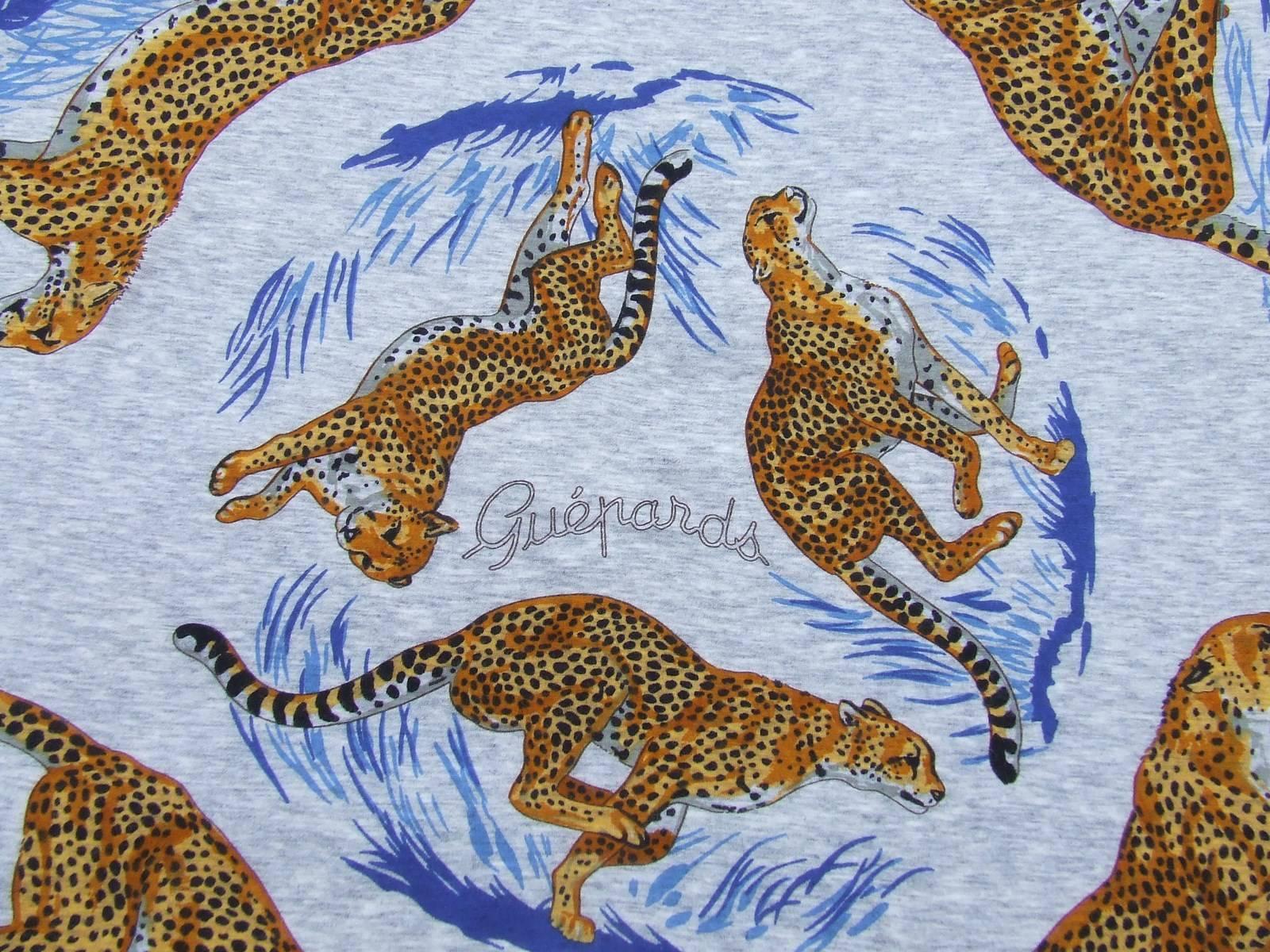 Hermes Cotton Scarf Shawl T-Shirt Guepards Cheetahs Grey 110 cm 1