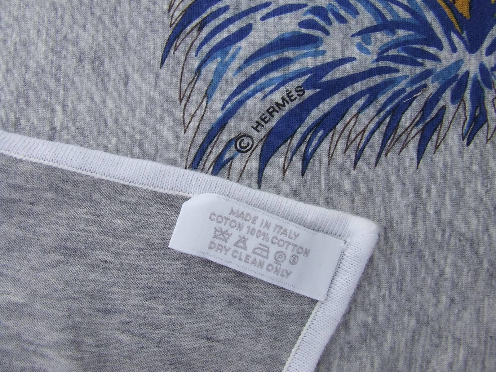 Hermes Cotton Scarf Shawl T-Shirt Guepards Cheetahs Grey 110 cm 4