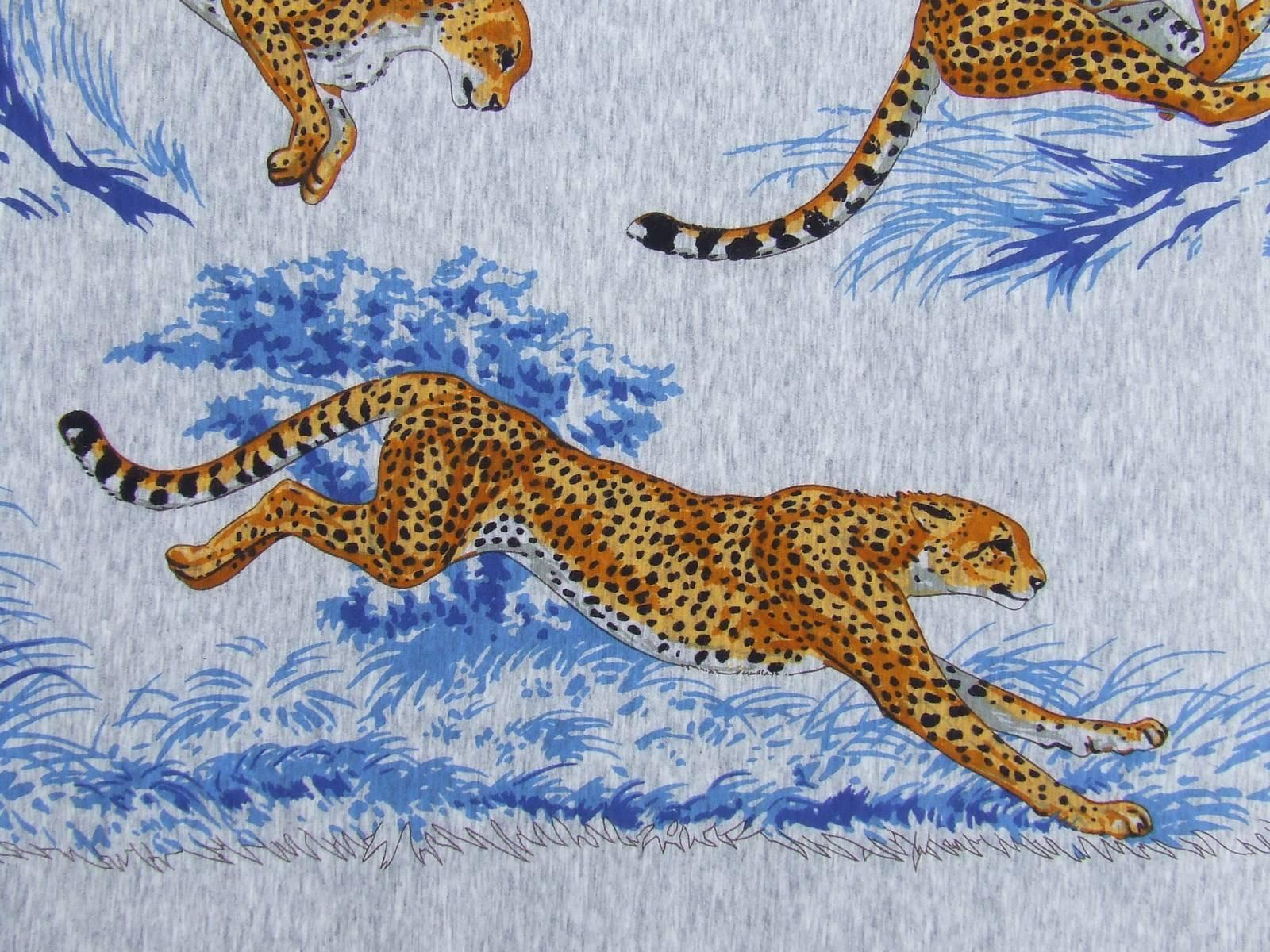 Hermes Cotton Scarf Shawl T-Shirt Guepards Cheetahs Grey 110 cm 6